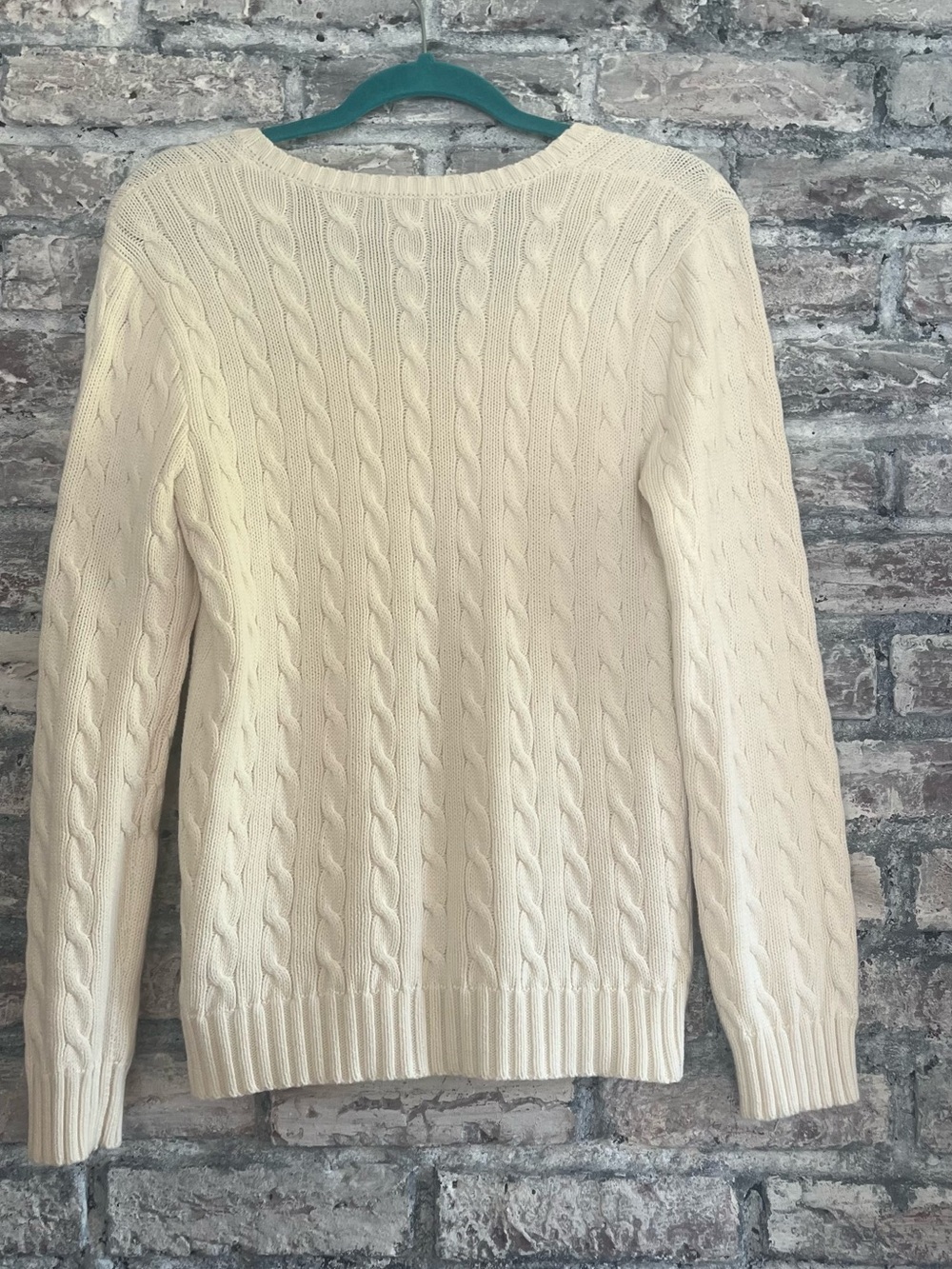 Ralph Lauren Cream Cable V-Neck Sweater Polo Emblem 100% Cotton smoke & pet free - Picture 6 of 7